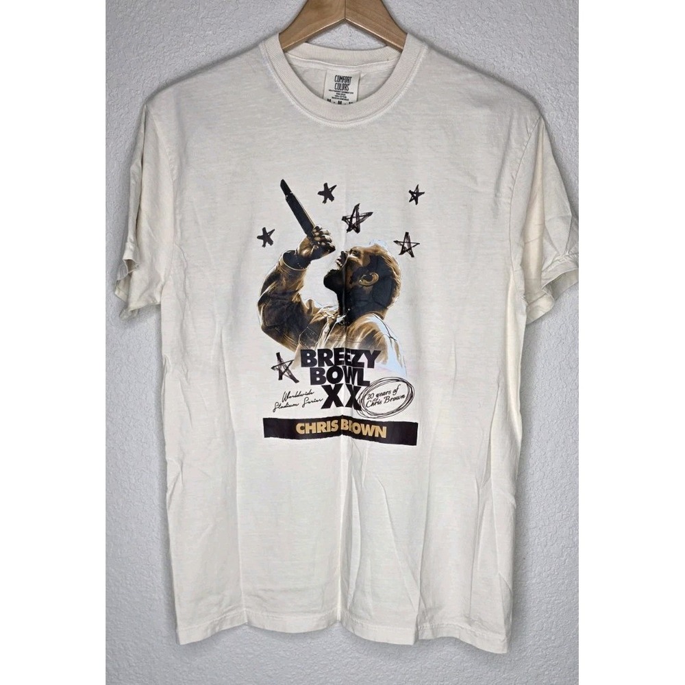 New Chris Brown Breezy Bowl XX Concert Short Sleeve Tshirt Sz M Unisex Beige